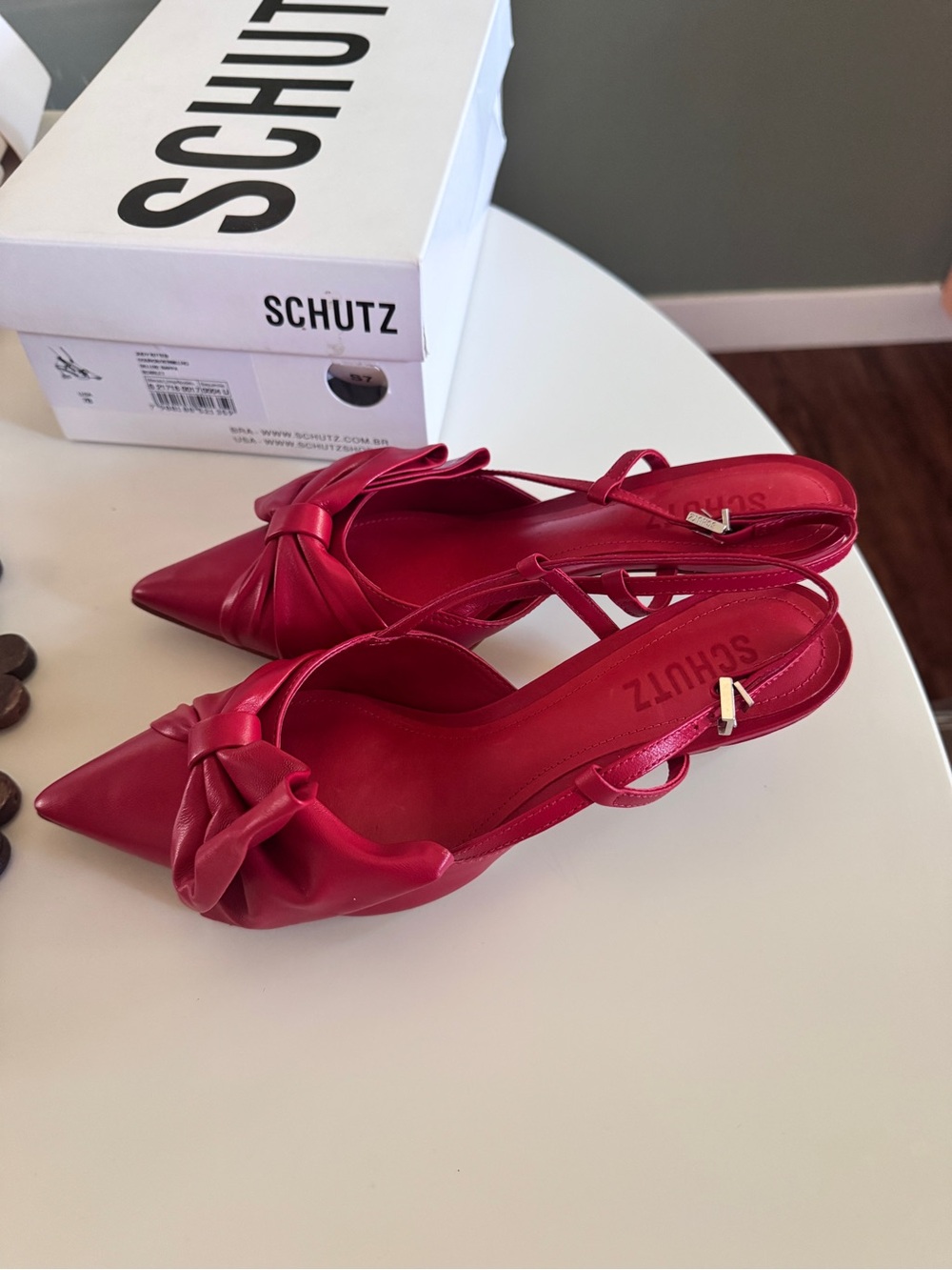 SCHUTZ Red Knot-Front Pointed Slingback Heels
